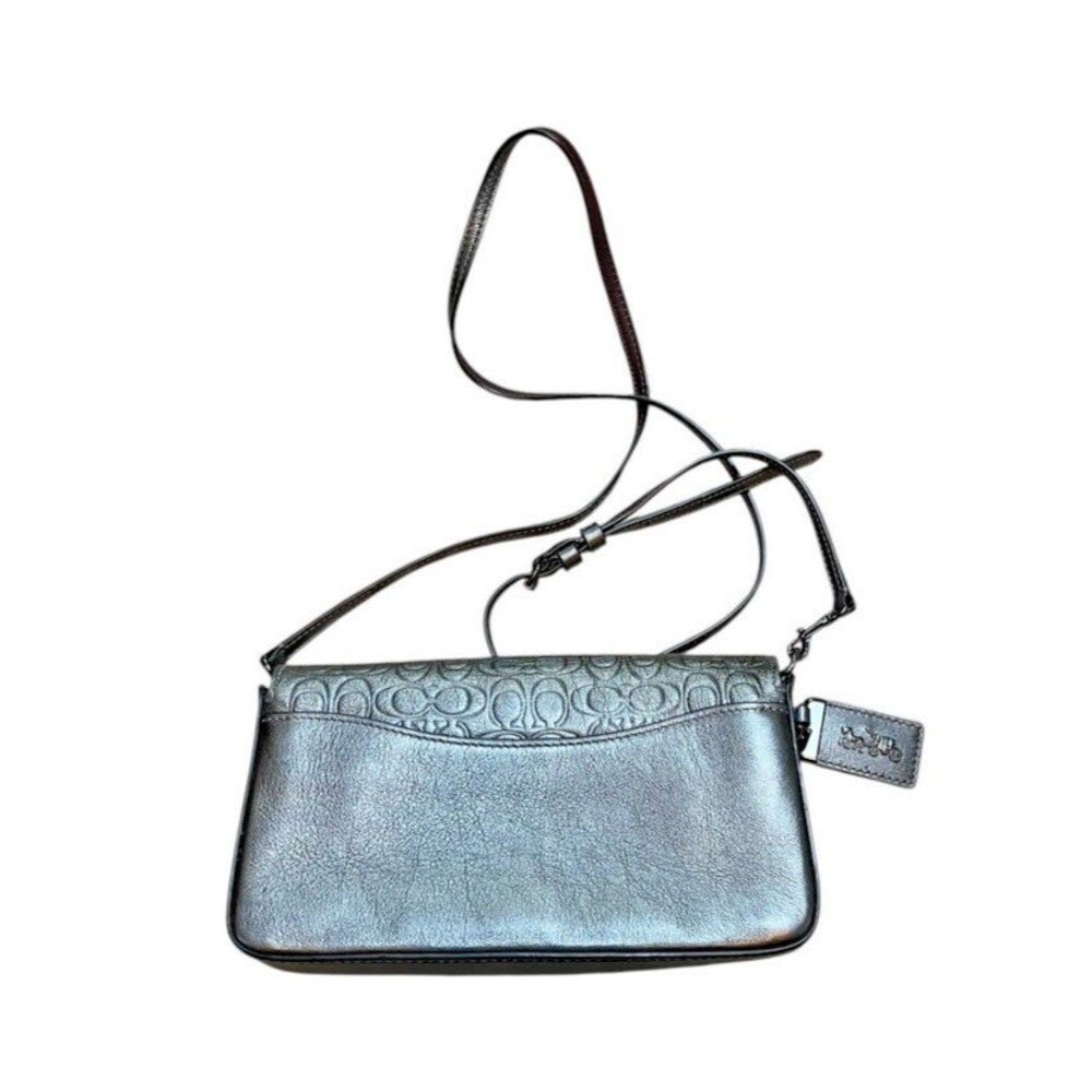Coach 1941 Metallic Gray Leather Signature Embossed Dinky - Gunmetal - Graphite - Picture 5 of 11